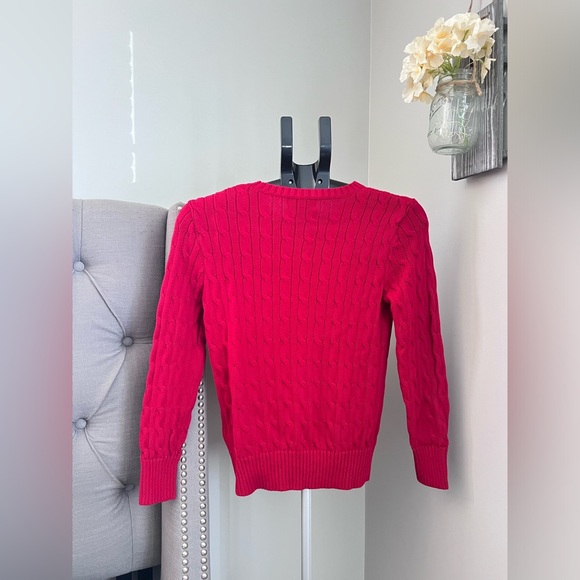 💥Sold💥 Boys Polo Ralph Laren Red Cable-Knit Cotton Sweater sz M 10-12 Pre-owned - Picture 2 of 3